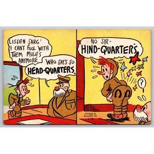Vintage WWII Comic Linen Postcard E.C. Kropp 1943 Army Mule Humor C-129 Unused